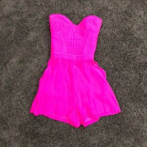 Hot pink strapless romper